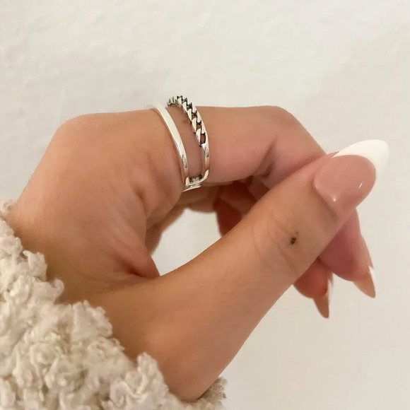 925 Sterling Silver Minimalist Ring Layer Ring Dainty Ring Chain Link Ring - Picture 5 of 8